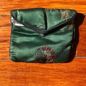 Green silk change purse